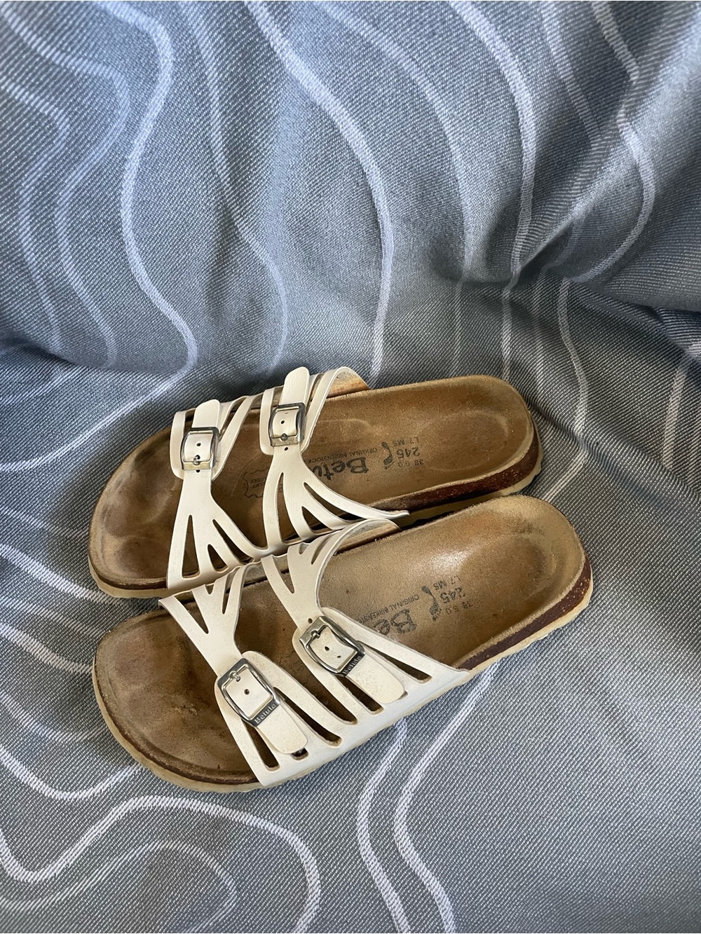 Betula by Birkenstock White Slide Sandals with Buckle Straps size 38